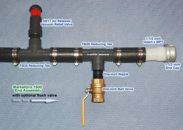 End Assembly with flush valve for drip irrigation