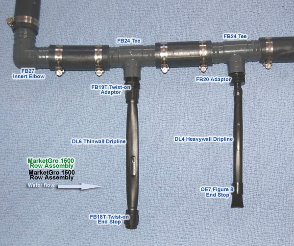 Row Assembly for drip irrigation for commercial growers