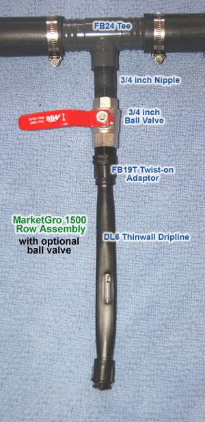 Header Assembly with Valve with tubing for orchards or market gardens